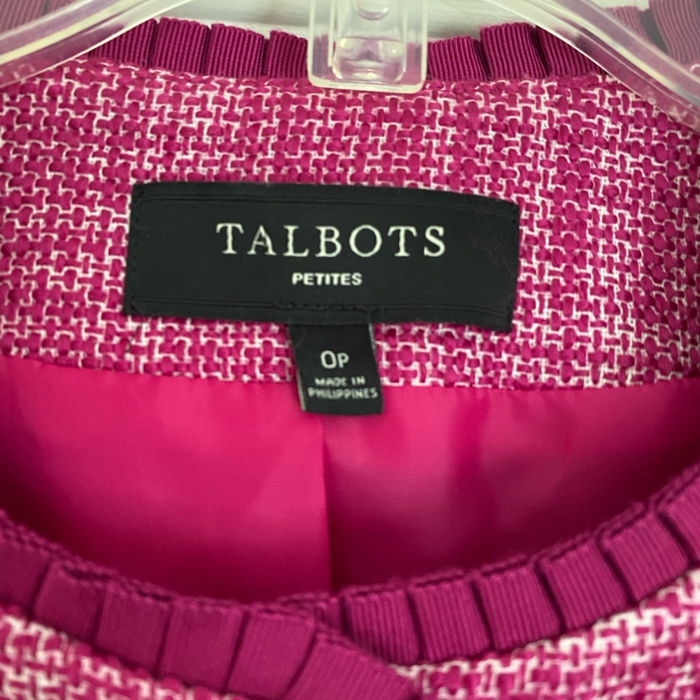 Talbots 3/4 Sleeve Fuschia Tweed Jacket - Picture 2 of 6